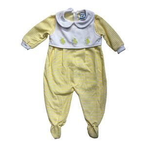 Lullaby Club One Piece Baby Large Yellow Duck Stripe Footed Coverall Taiwan NWT